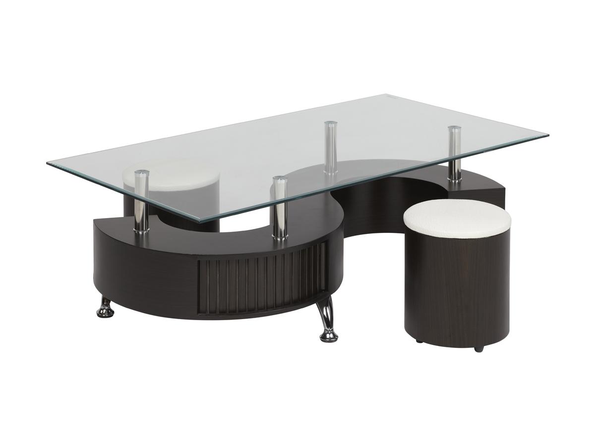 Couchtisch Glas Ying V + 2 Sitzhocker - Wenge günstig Couchtisch Glas Ying V + 2 Sitzhocker - Wenge günstig